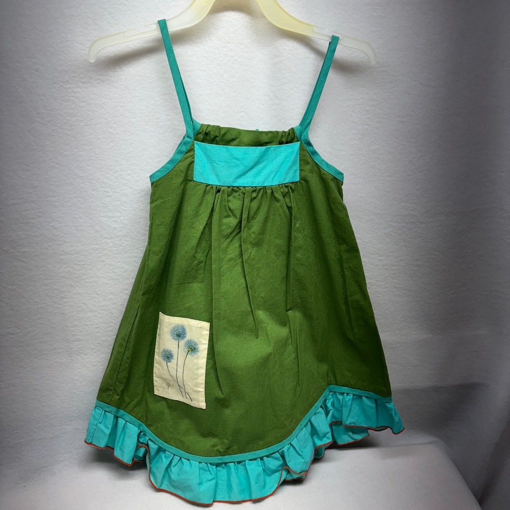 The Measure Kids Dress Green‎ Turquoise Dandelion Applique Size 4T